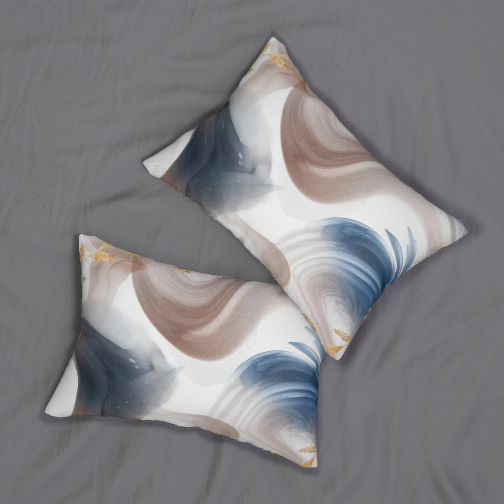 Abstract Boho Lumbar Pillow | White Brown Blue Grey