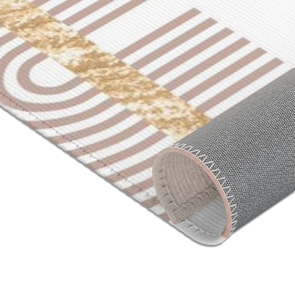 Geometric Area Rug | Green Beige Gold Shapes