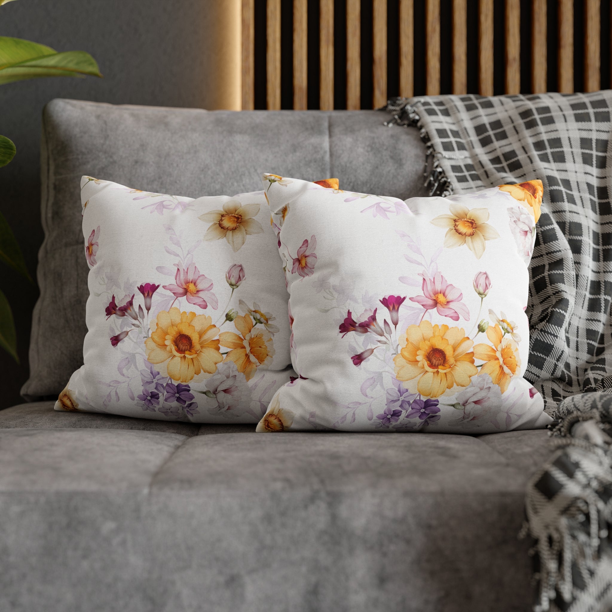 Floral Boho Pillow Cover | Spring White Yellow Pink