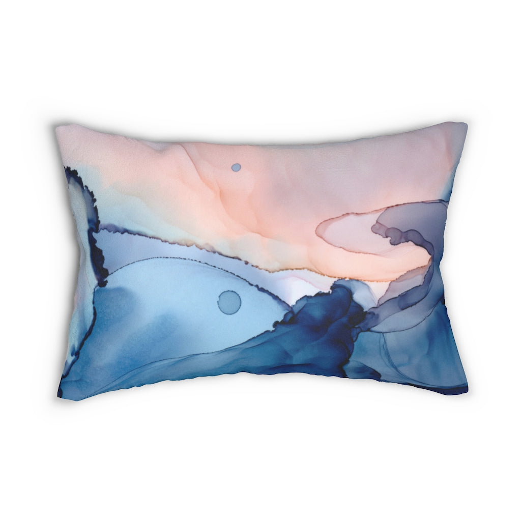 Abstract Lumbar Pillow, Blue, Blush Pink Ombre