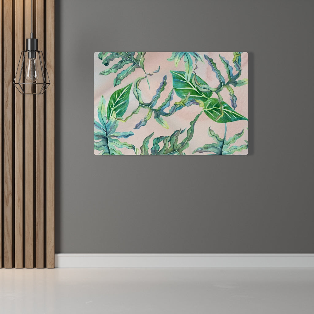 FLORAL WALL CANVAS ART | Beige Green Leaves
