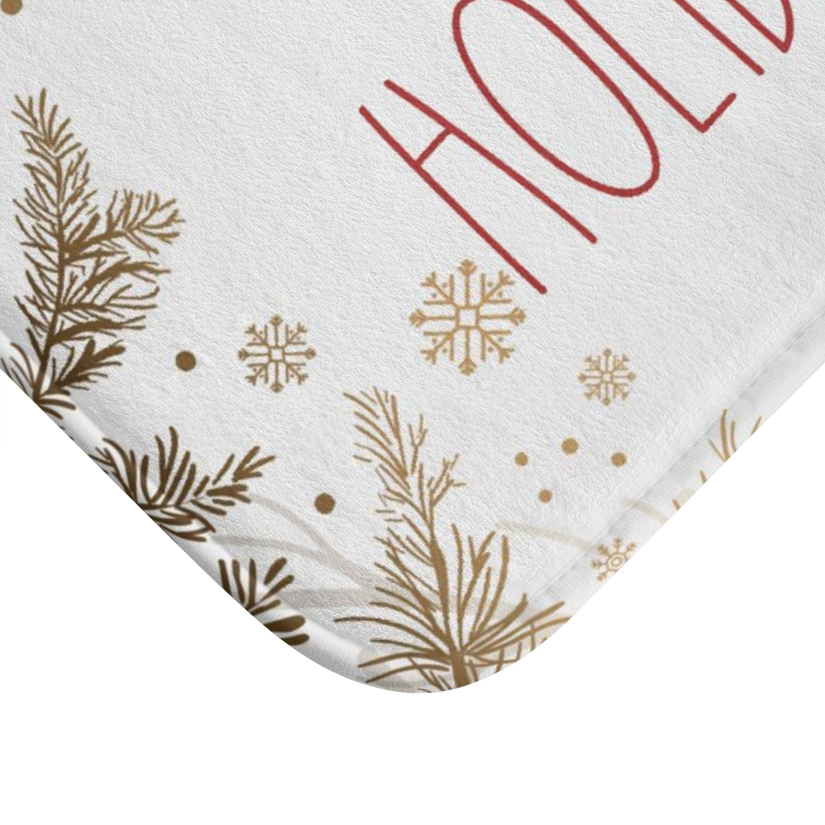 Christmas Bath Mat | White Red Brown Happy Holiday Branches