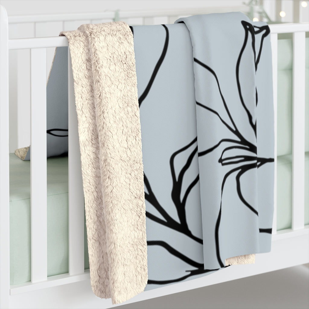 Black Dusty Blue, One Line Art, Floral Blanket
