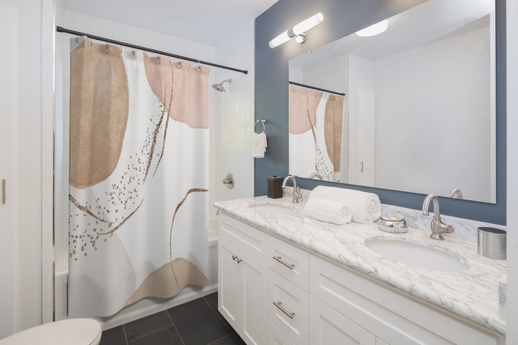 White and Beige Abstract Shower Curtain