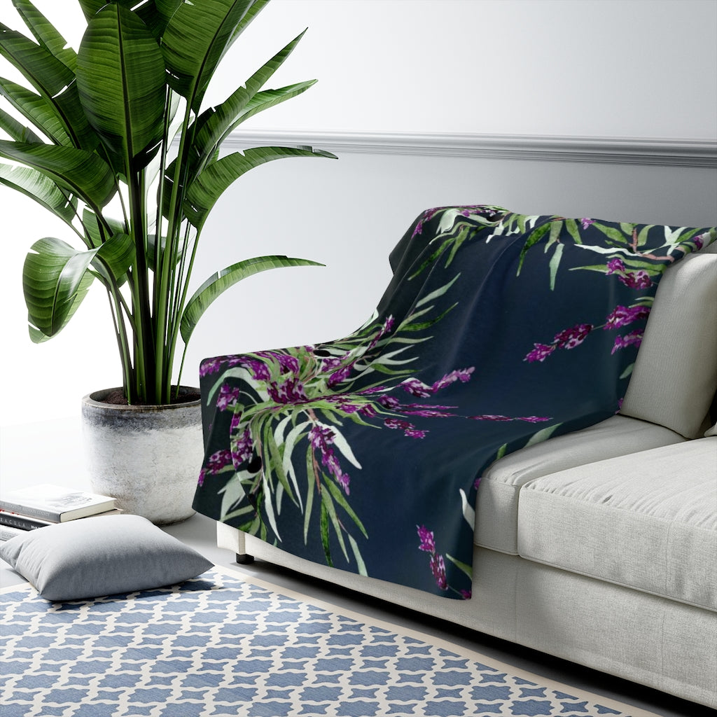 Floral Boho Comfy Blanket | Navy Lavander Green