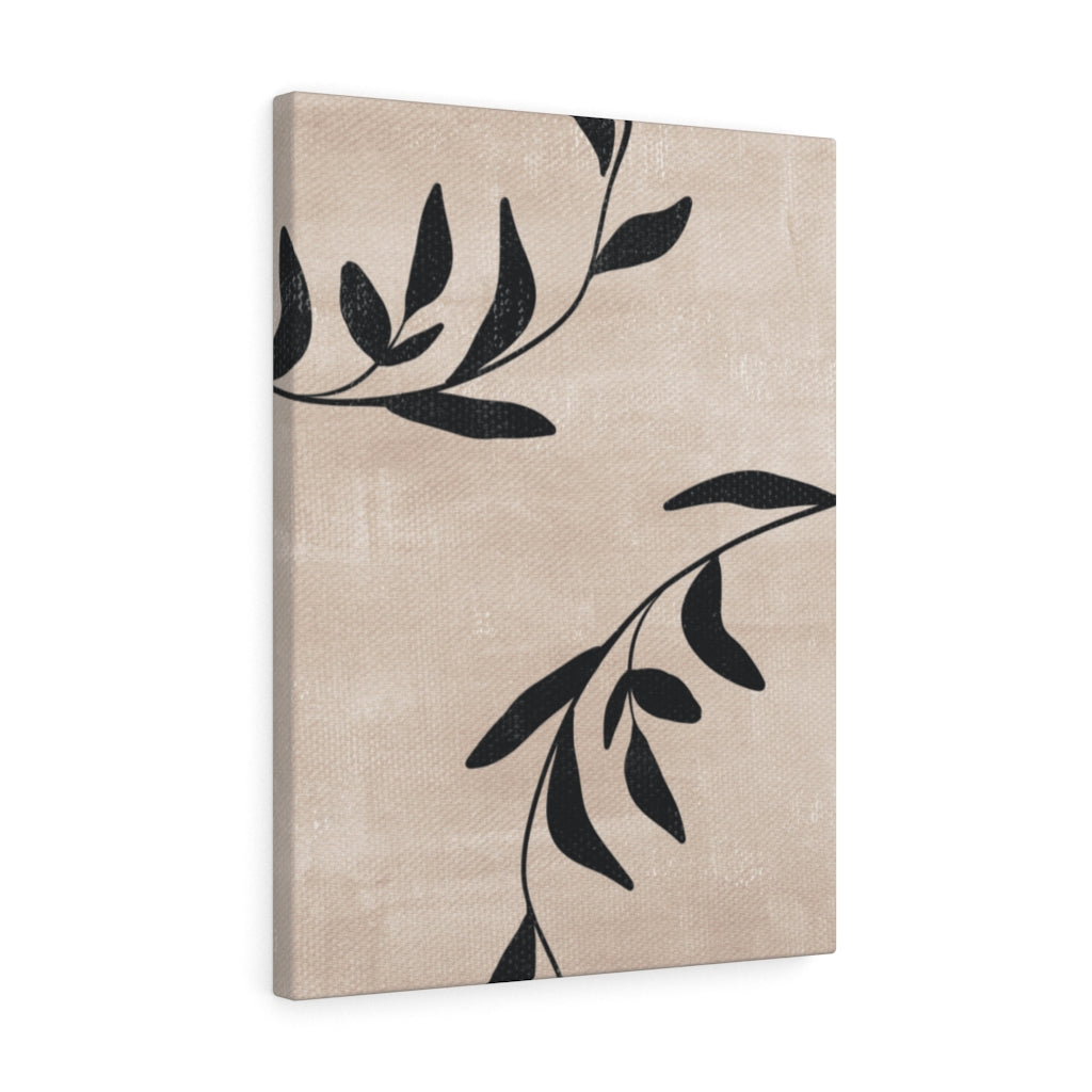 FLORAL CANVAS ART | Beige Black Leaves