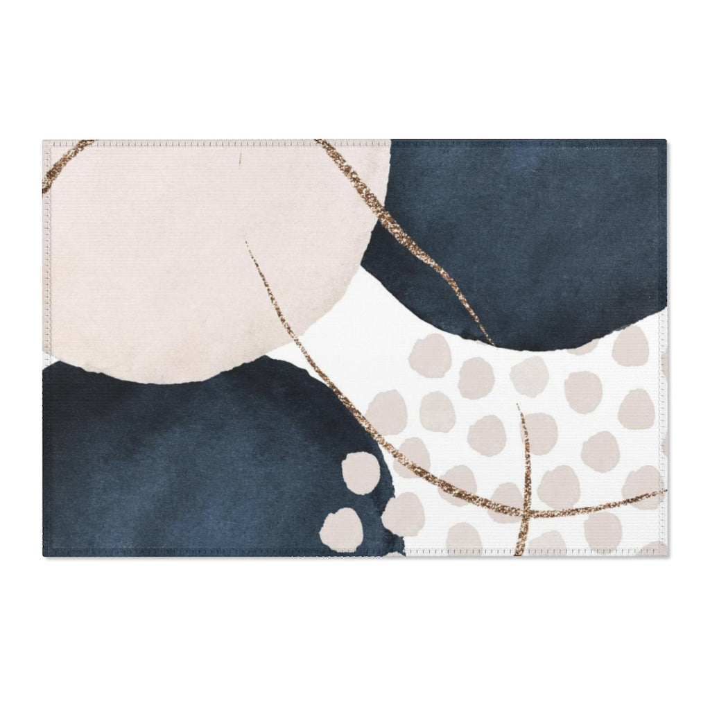 Abstract Area Rug | Navy Cream Beige Gold