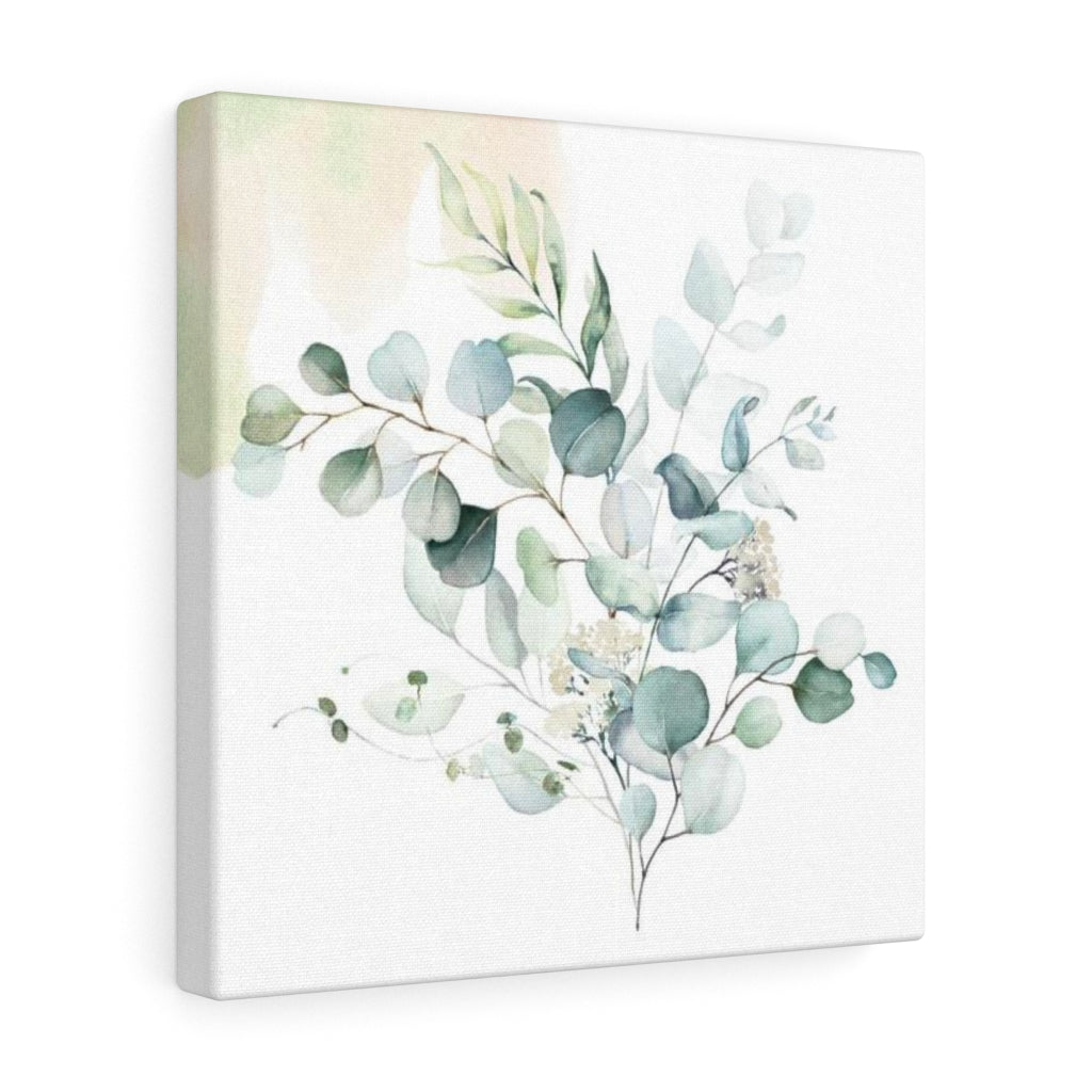 FLORAL WALL CANVAS ART | White Green Eucalyptus Leaves