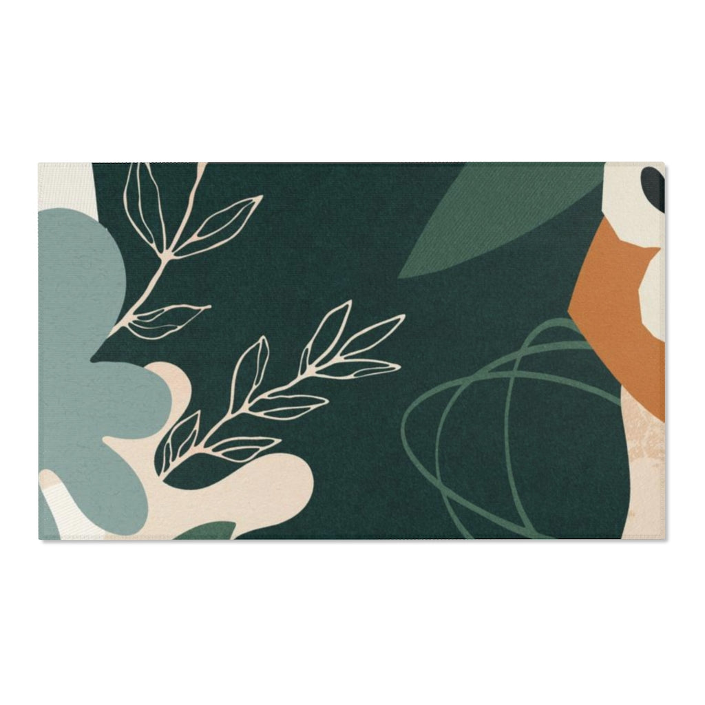 Boho Area Rug | Green Beige Brown Cream Floral