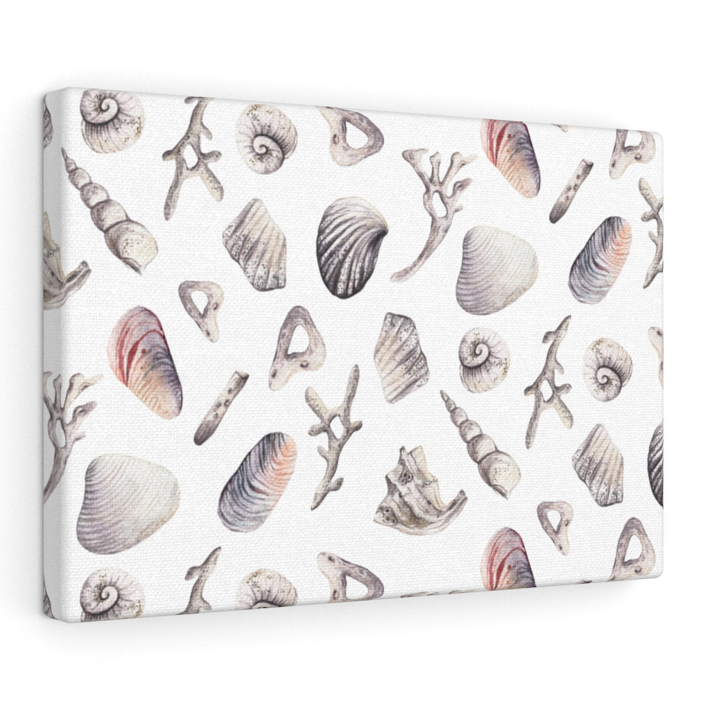 WHIMSICAL CANVAS ART | White Blue Pink Seashells