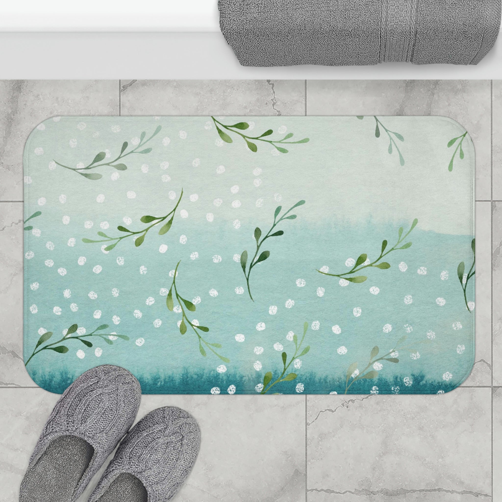 modern floral bath mat