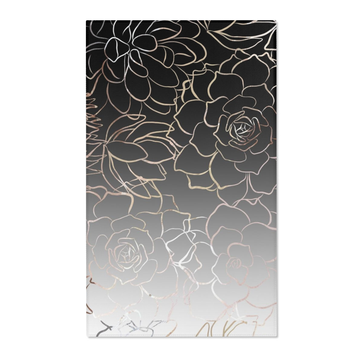 Floral Area Rug | Black White Ombre Gold Roses