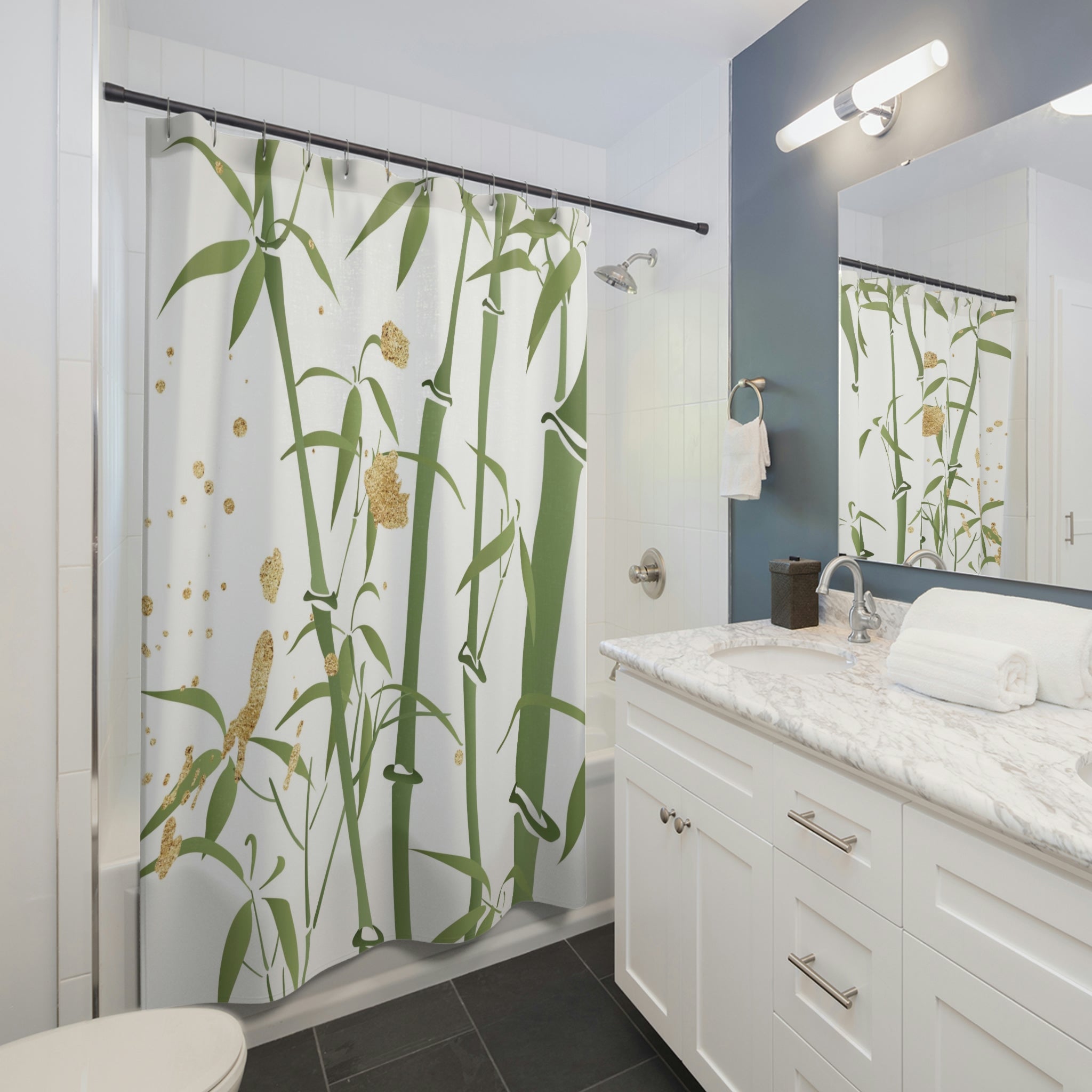 Bamboo Shower Curtain | Sage Green White
