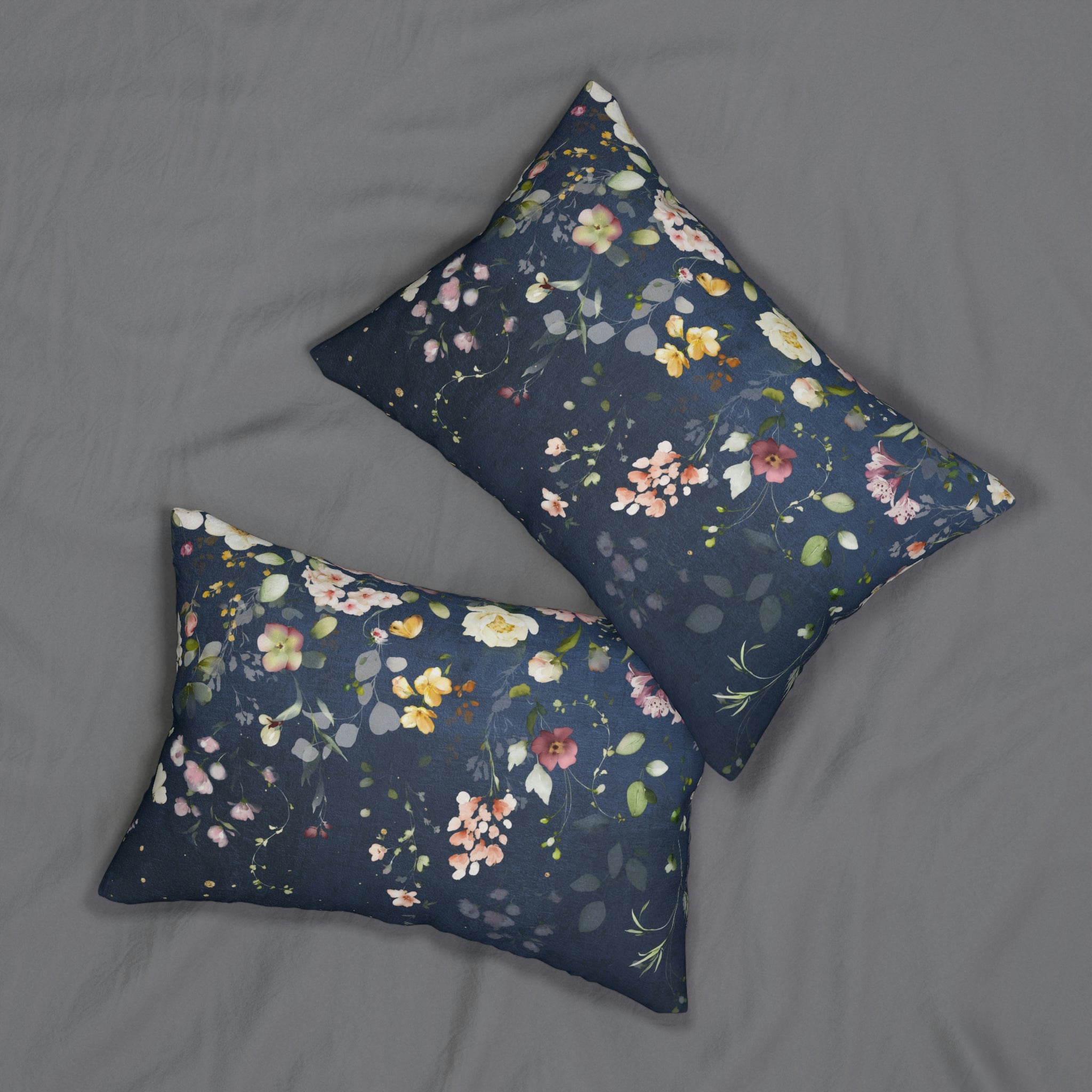 Floral Lumbar Pillow | Navy Blue Wild Flowers Botanical