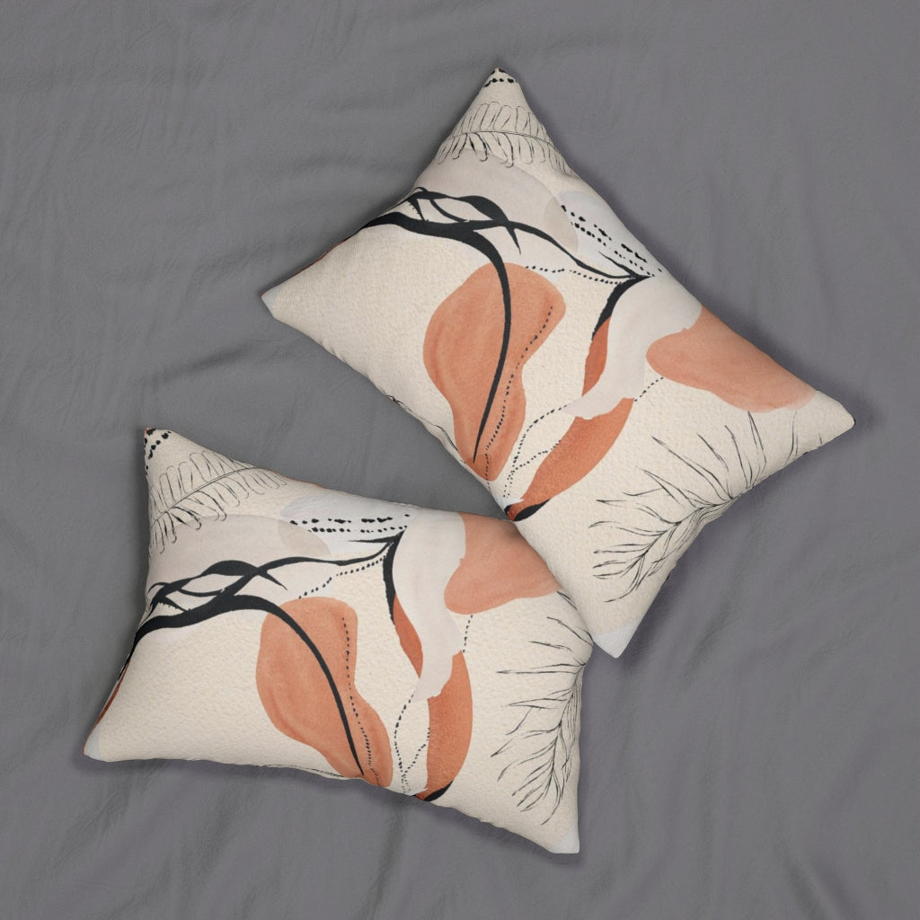 Floral Boho Lumbar Pillow | Beige Salmon Pink
