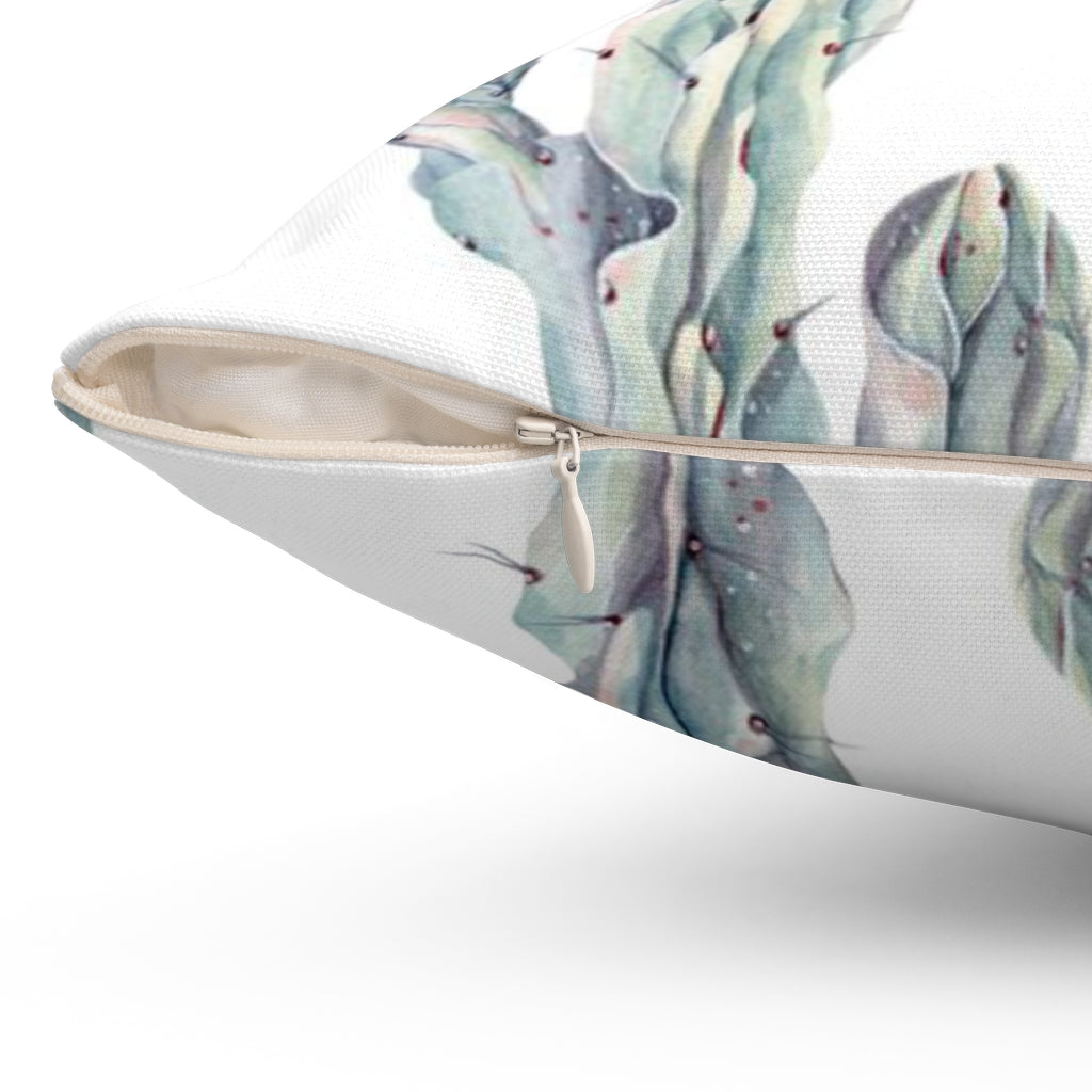 Floral Boho Pillow Cover | White Green Watercolor Cactus
