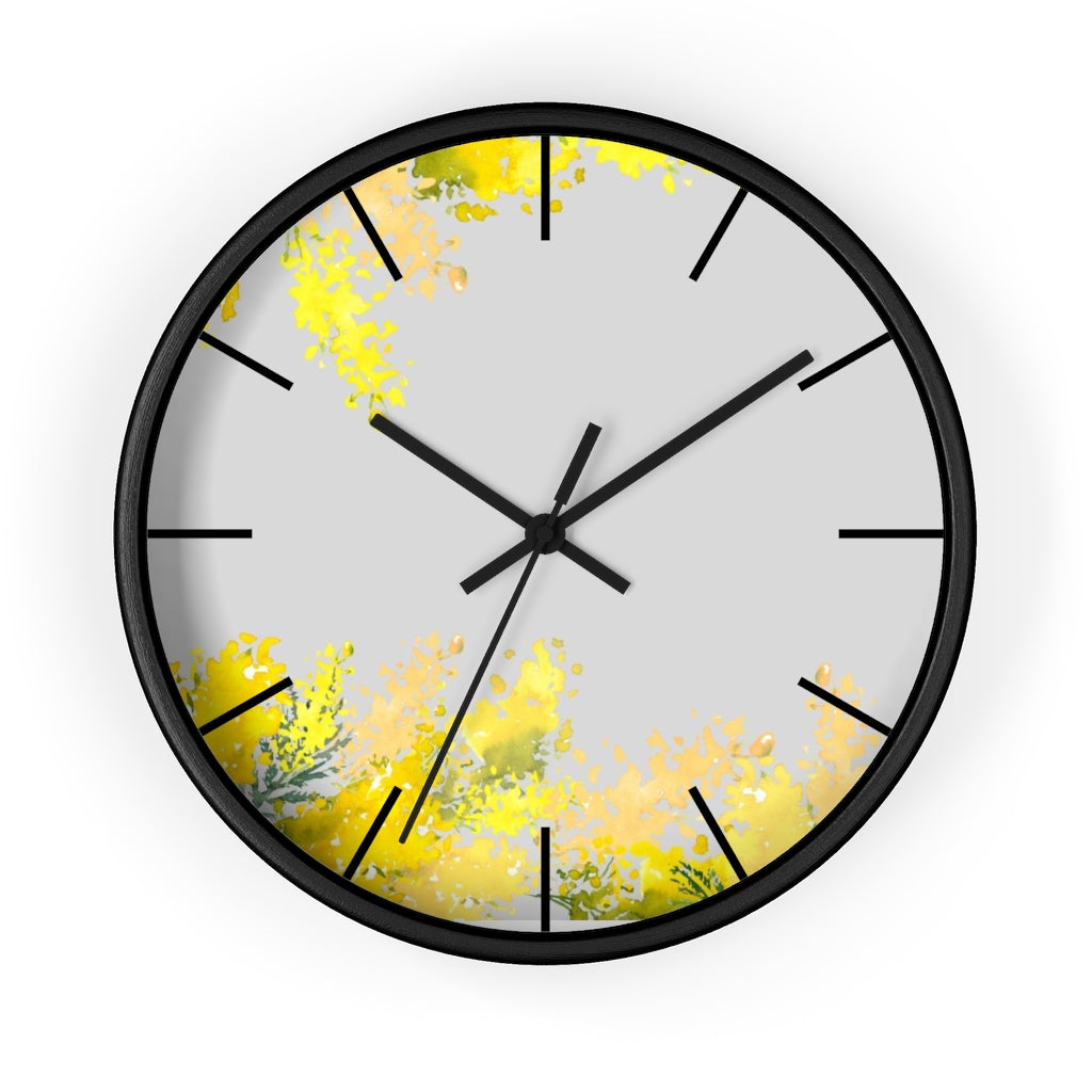 Floral 10" Wood Wall Clock | Gray Yellow Mimosa