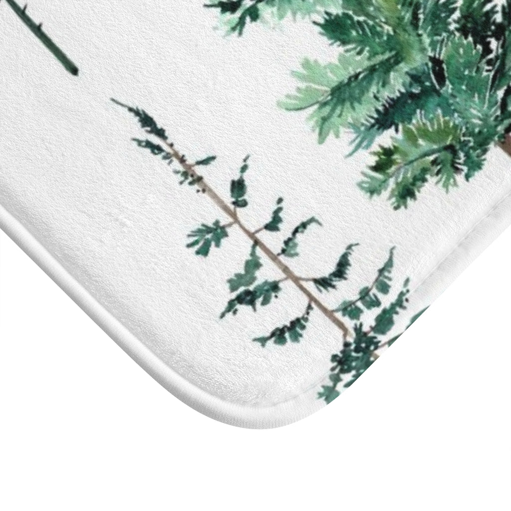 Cute Boho Bath Mat | White Sage Forest Green | Woodlands Nature