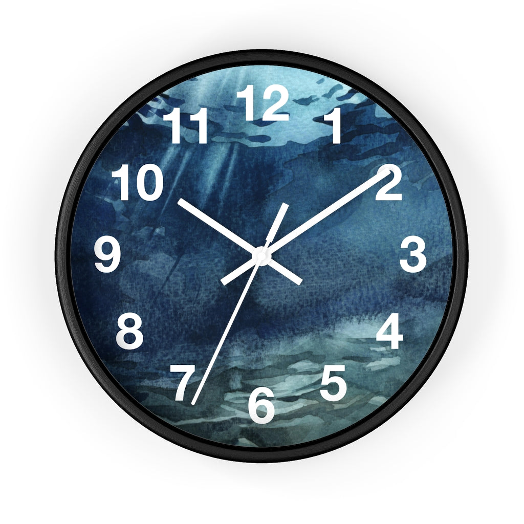 Marble Print, Navy Teal | Wood Wall Clock 10"