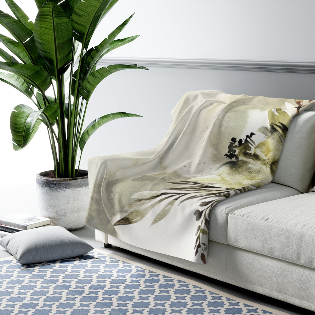 Sage Green Ombre, Wild Flowers Leaves, Farmhouse Blanket