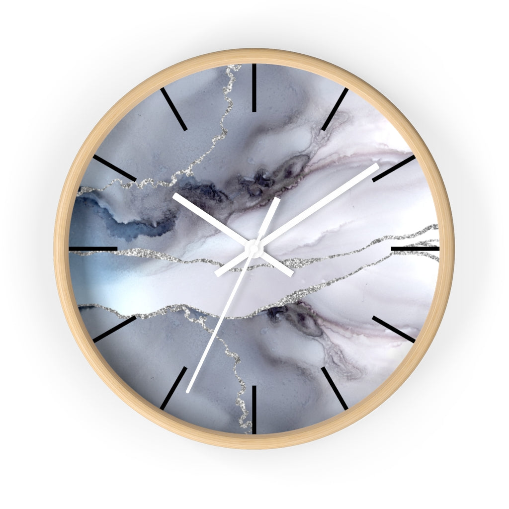 Marble Print, Wood, Wall Clock, Gray 10"