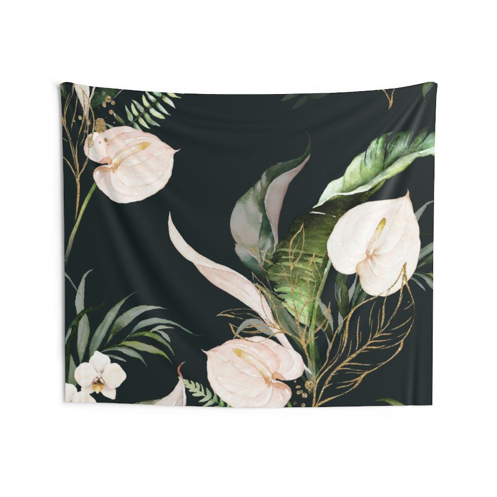 Floral Tapestry | Black White Green Orchids