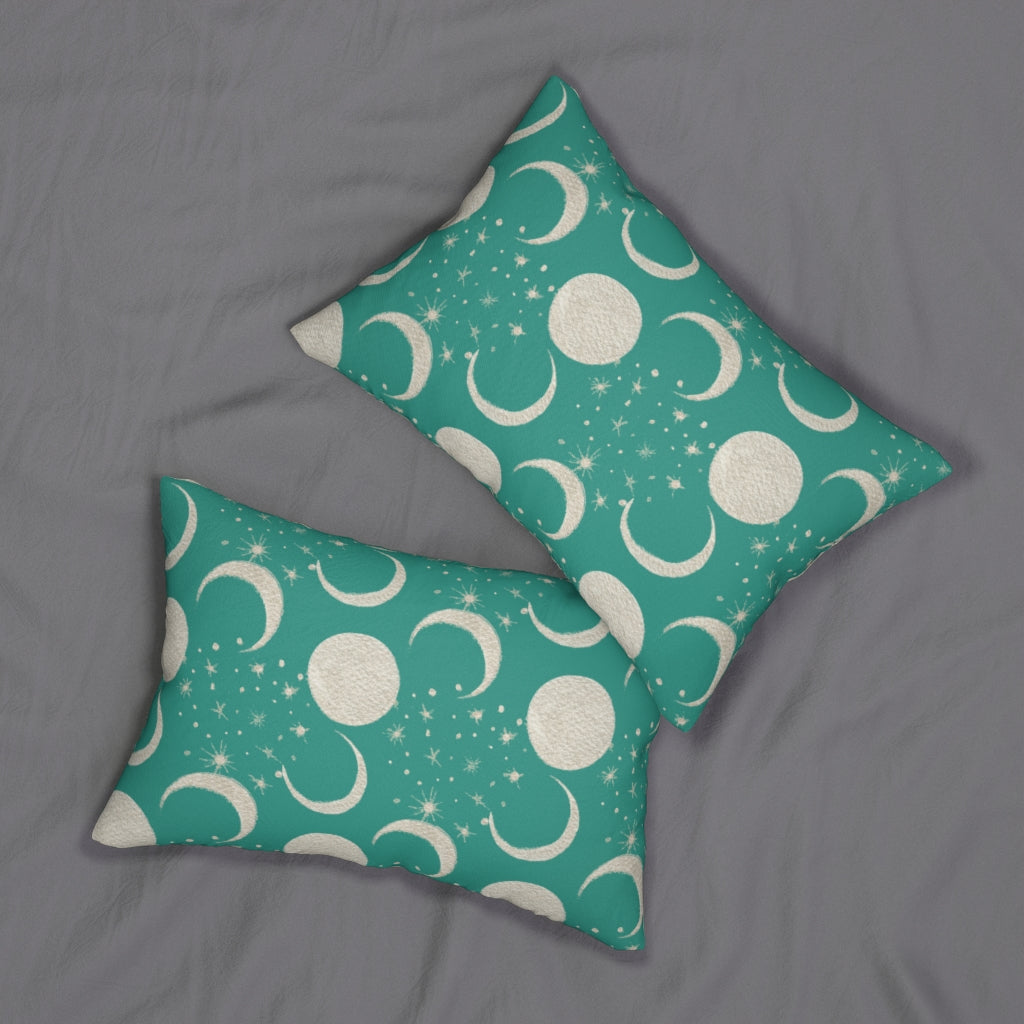 Mystical Boho Lumbar Pillow | Teal Beige