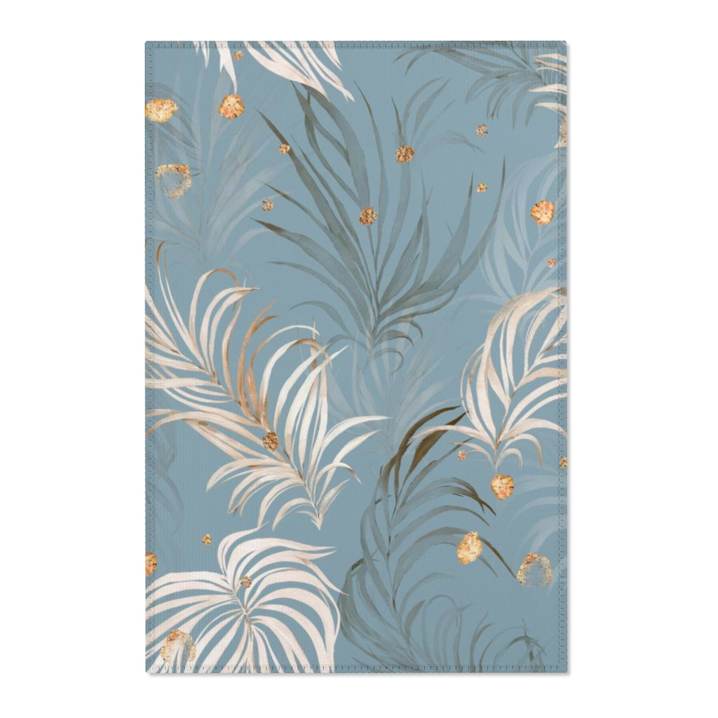 Floral Boho Area Rug | Blue Beige Jungle Palm