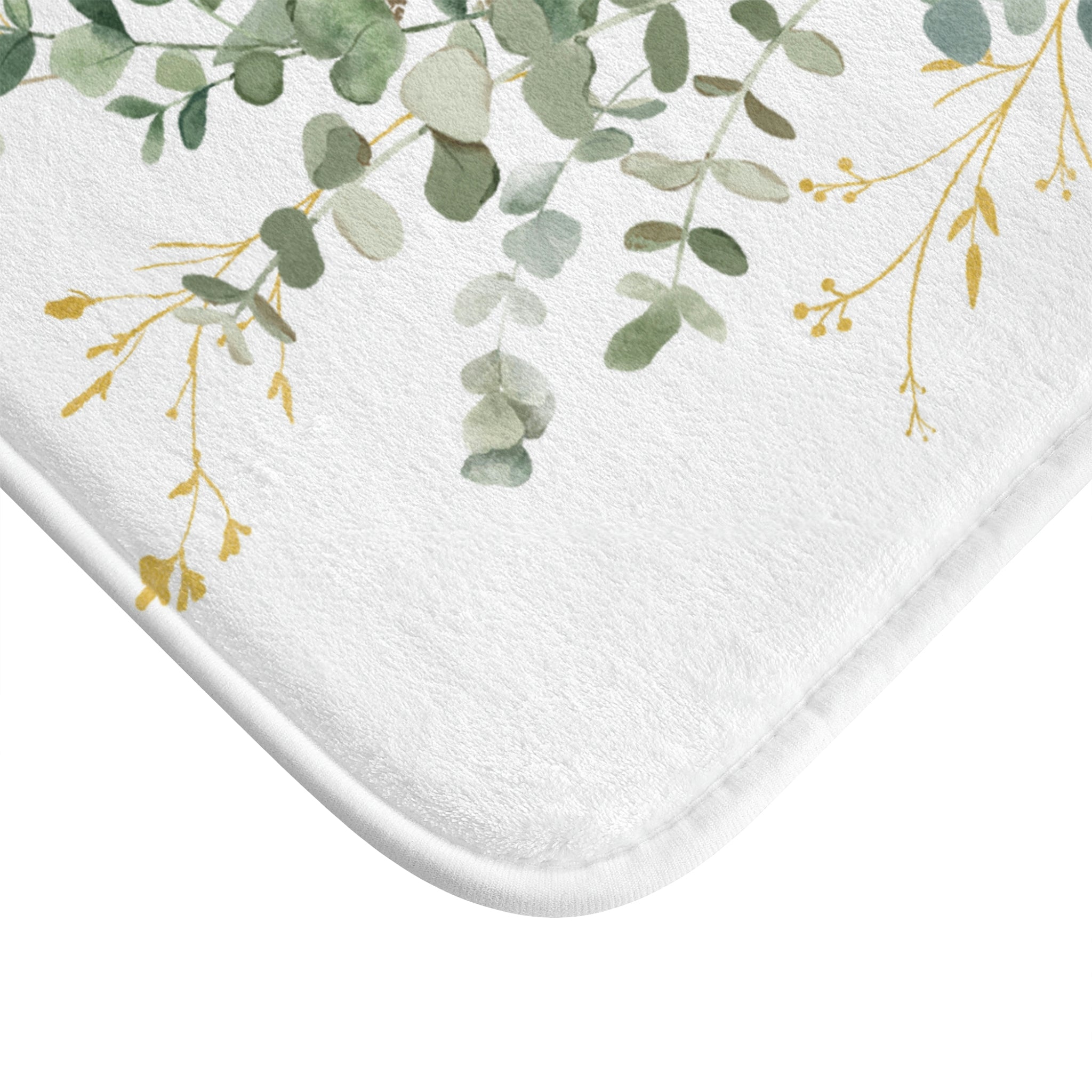 Eucalyptus Bath Mat | Sage Green Floral, White