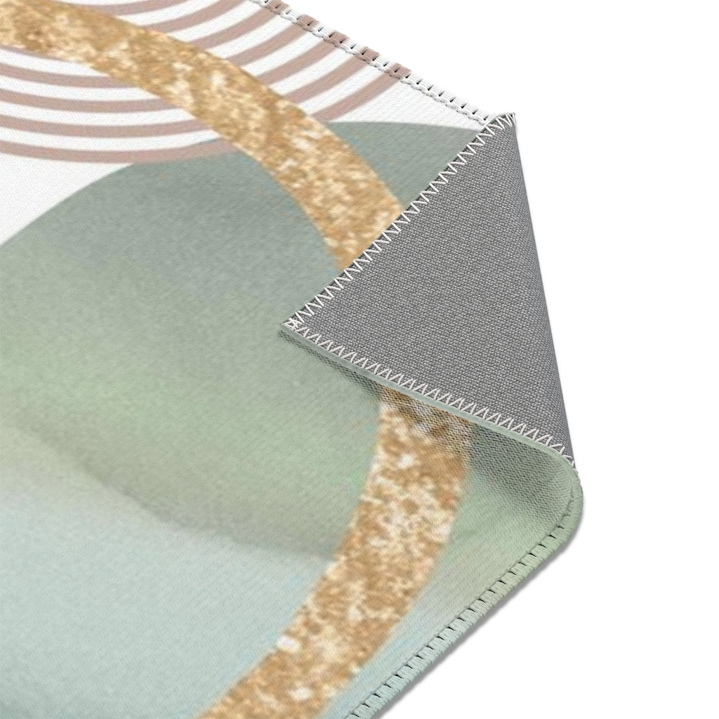 Geometric Area Rug | Green Beige Gold Shapes