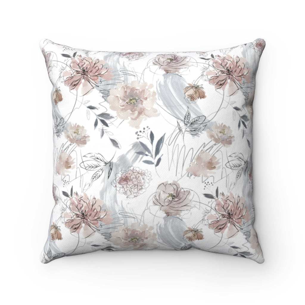 Floral Boho Pillow Cover | Pastel Mauve Pink Line Art Green