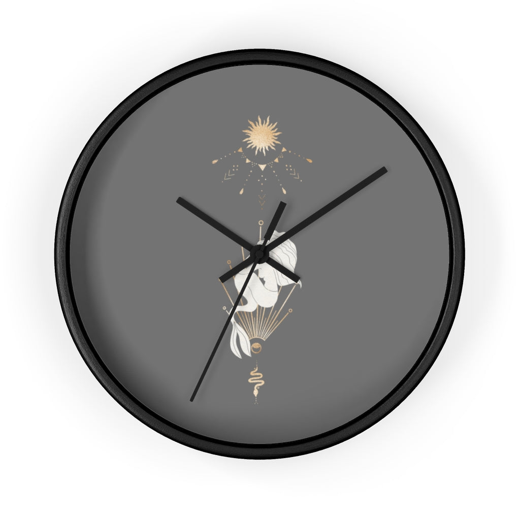 Celestial Mermaid, Gray Wood Wall Clock 10"