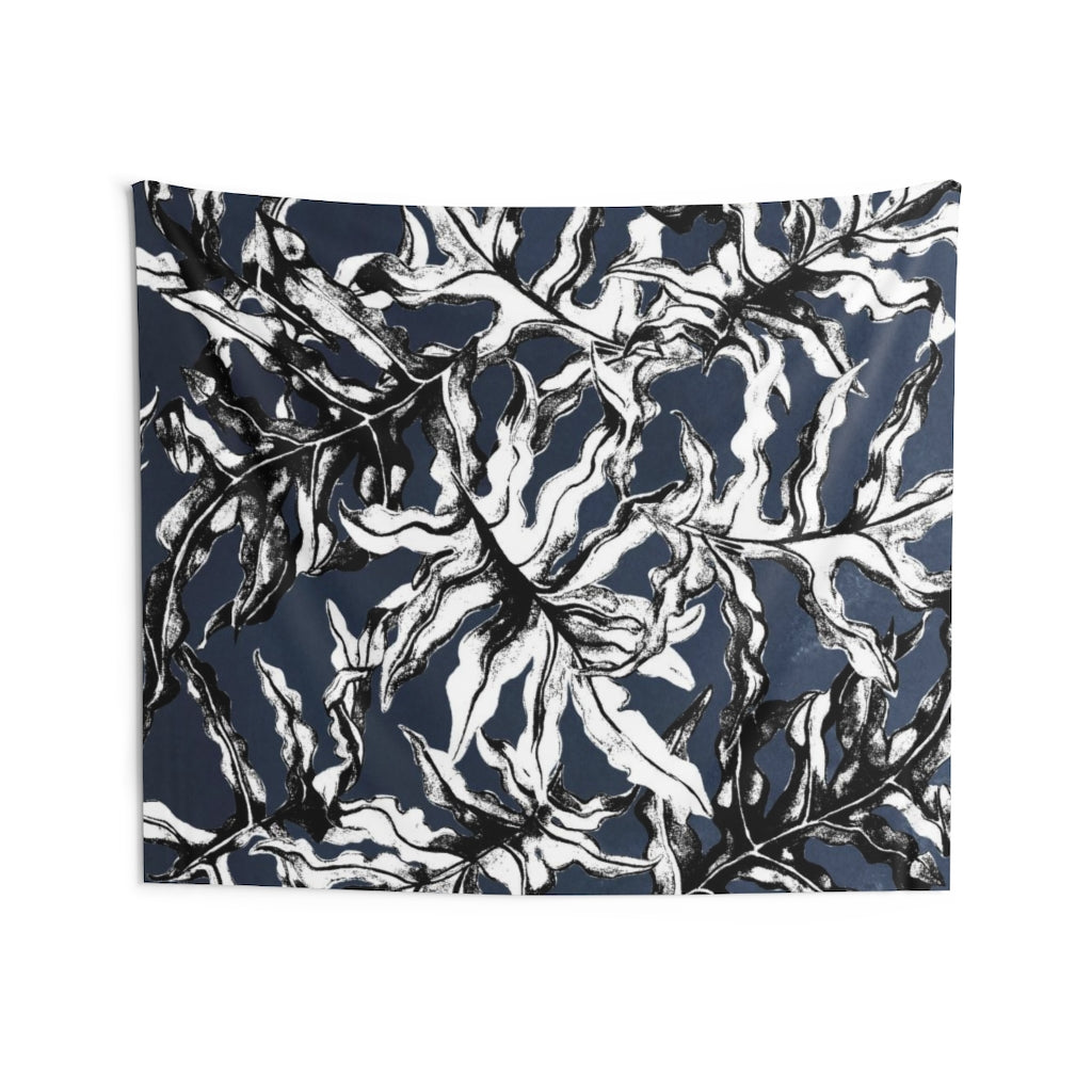 Floral Tapestry | Black Grey White Leaves