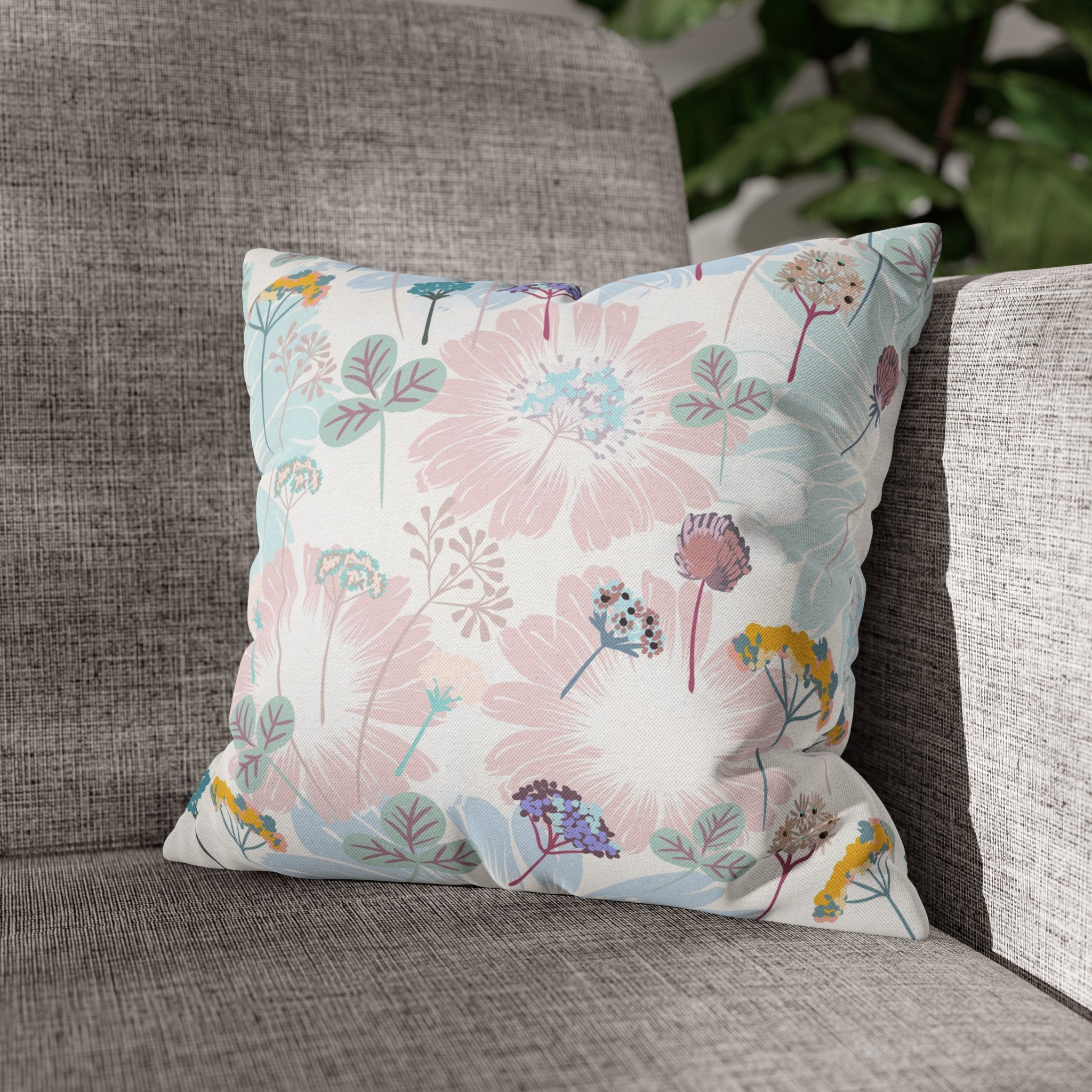 Floral Boho Pillow Cover | Spring Pastel Blue Pink