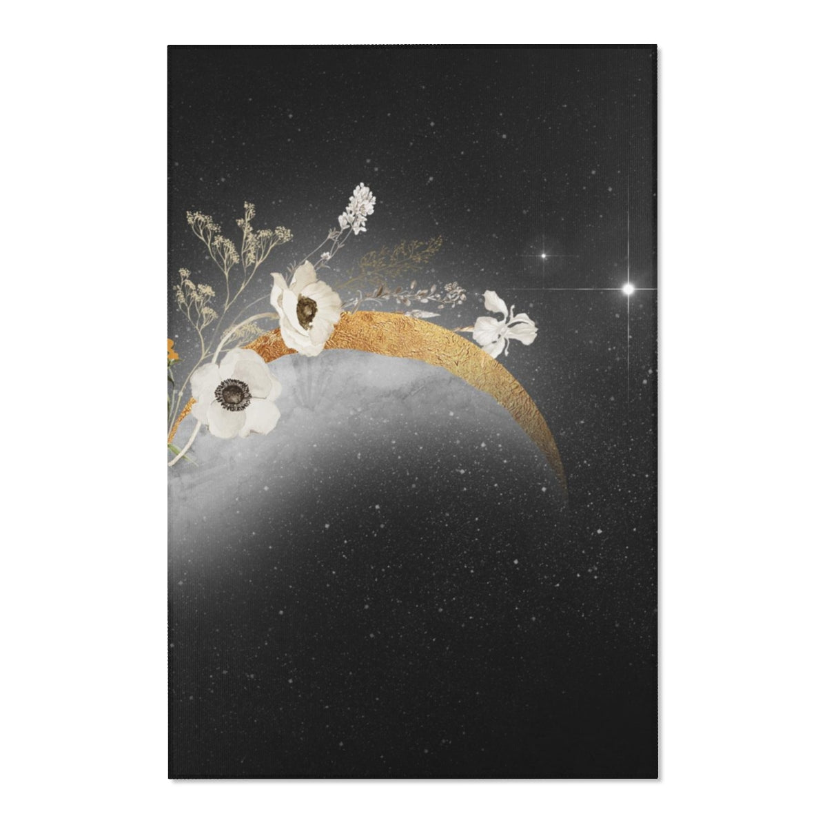 Floral Area Rug | Black White Celestial Flowers