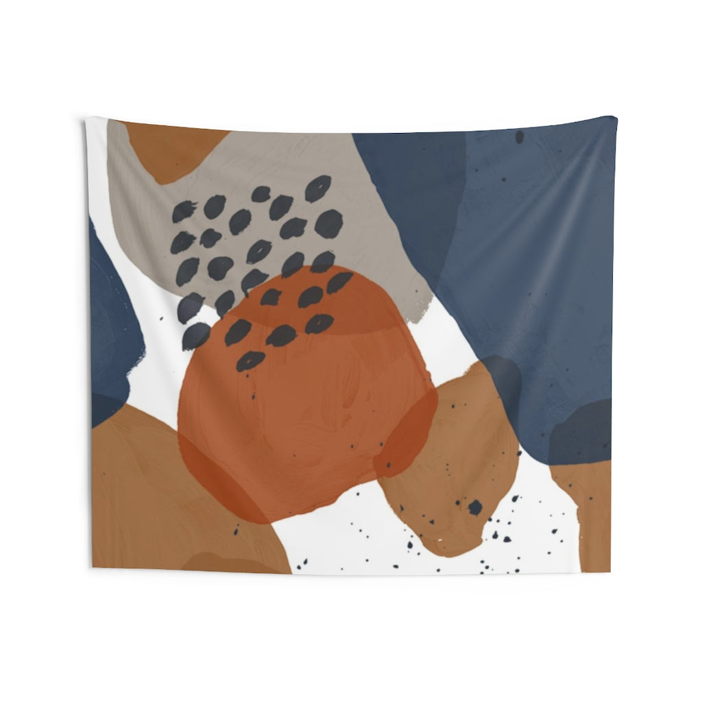 Abstract Tapestry | White Navy Blue Brown Rust