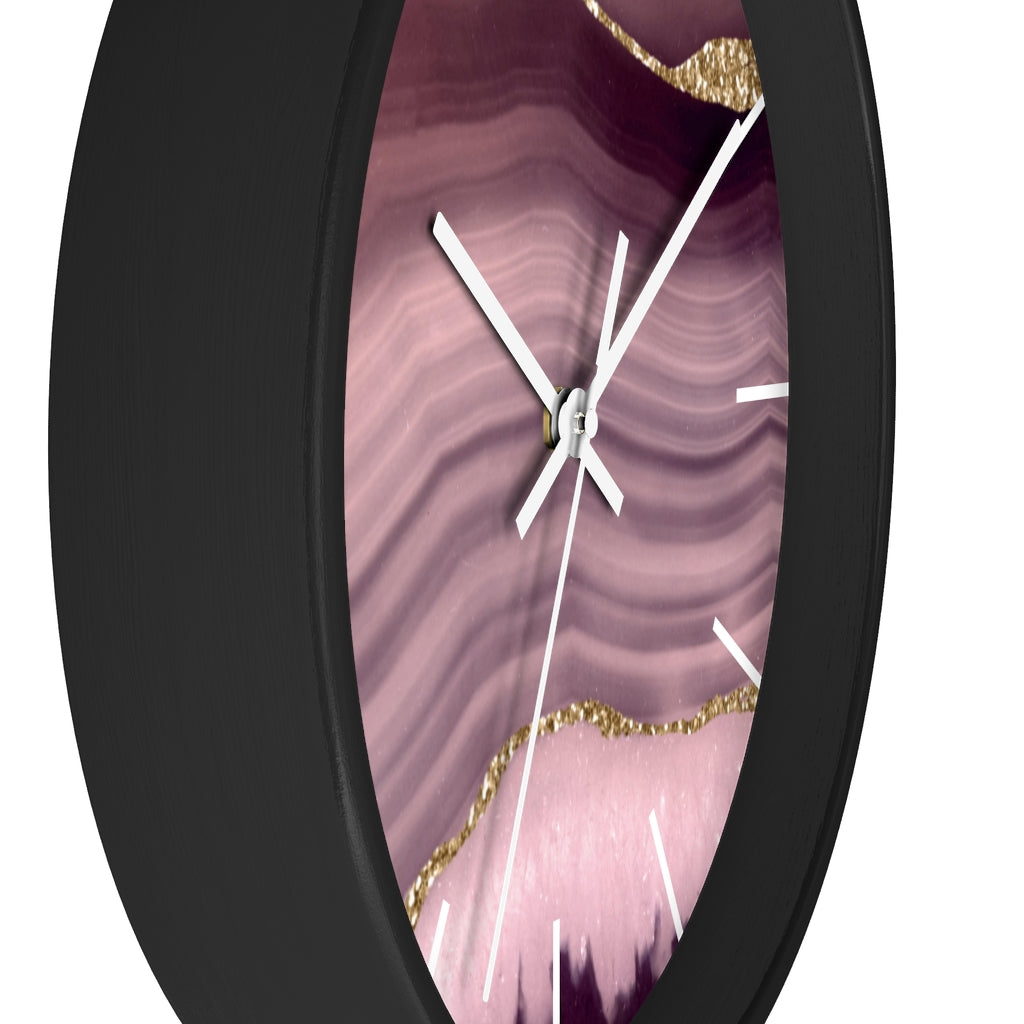 Marble Print, Wood, Wall Clock, Lavender Gold 10"