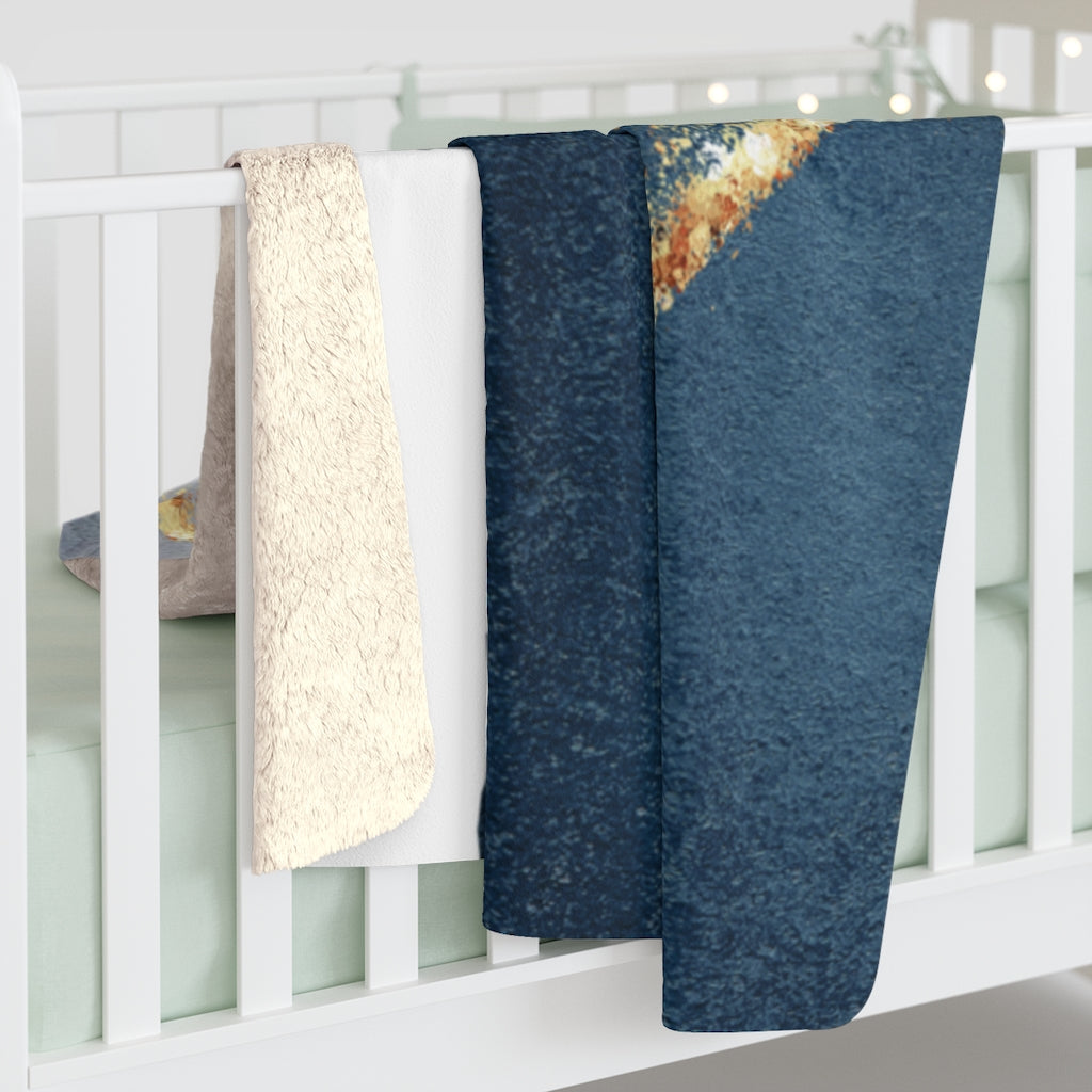 Dusty Navy Blue, Gold Color Blocks, Geometric Throw Blanket,
