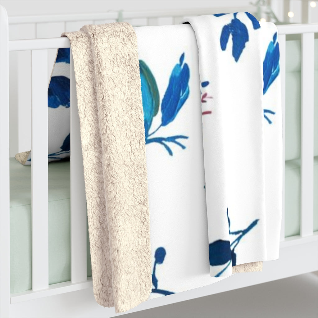 Floral Boho Comfy Blanket | Teal Blue White