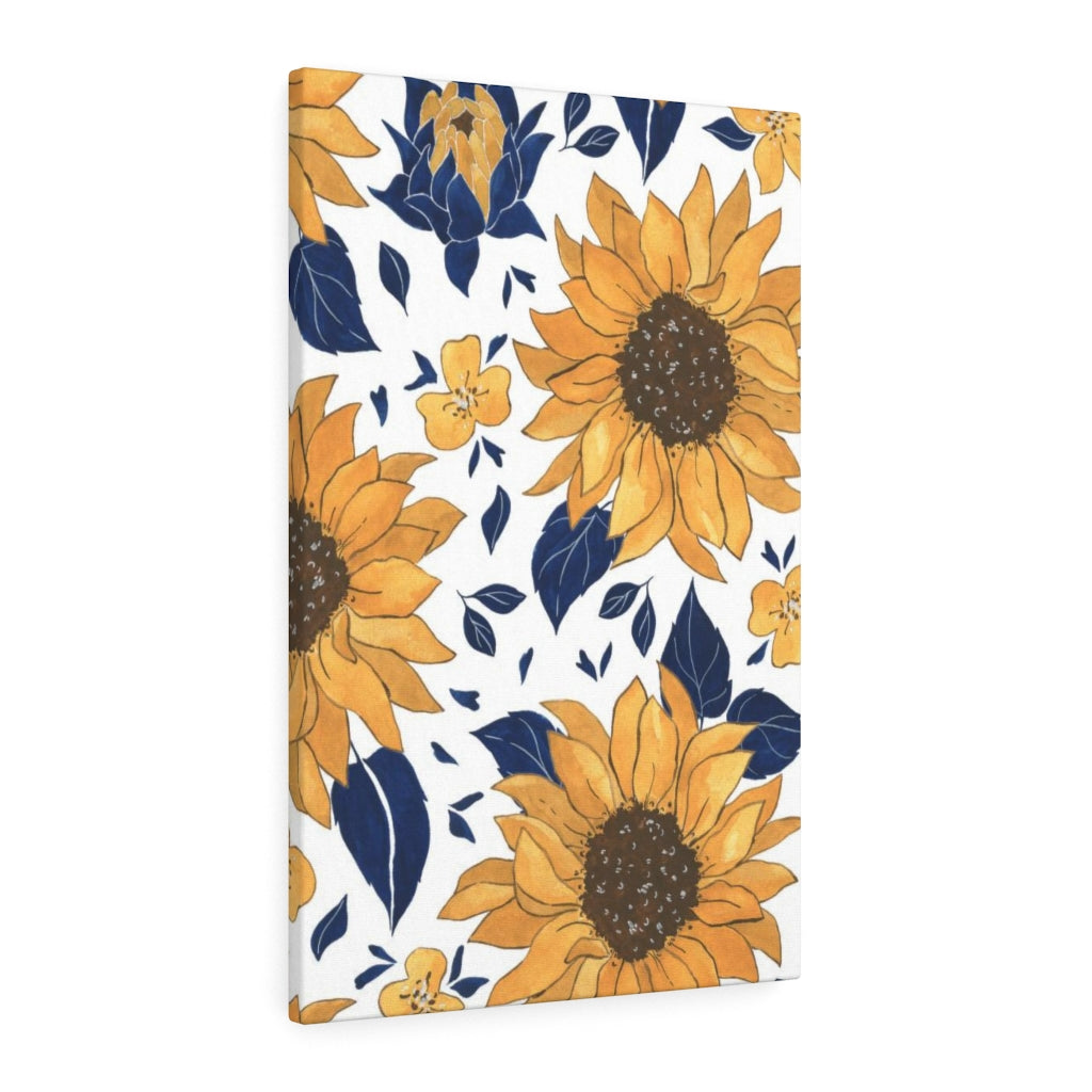 FLORAL WALL CANVAS ART | White Blue Yellow Sunflowers