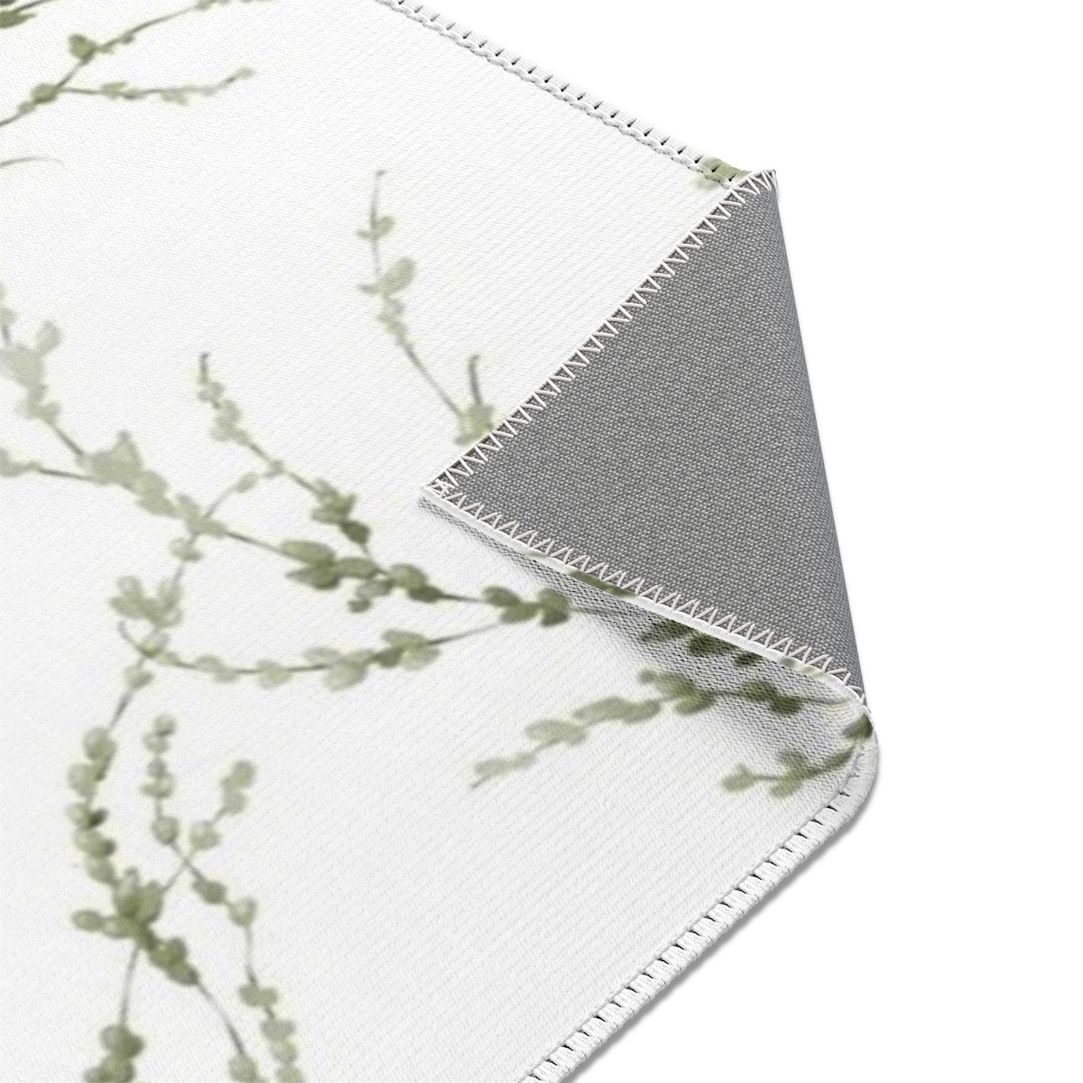 Floral Area Rug | White Delicate Green Leaves