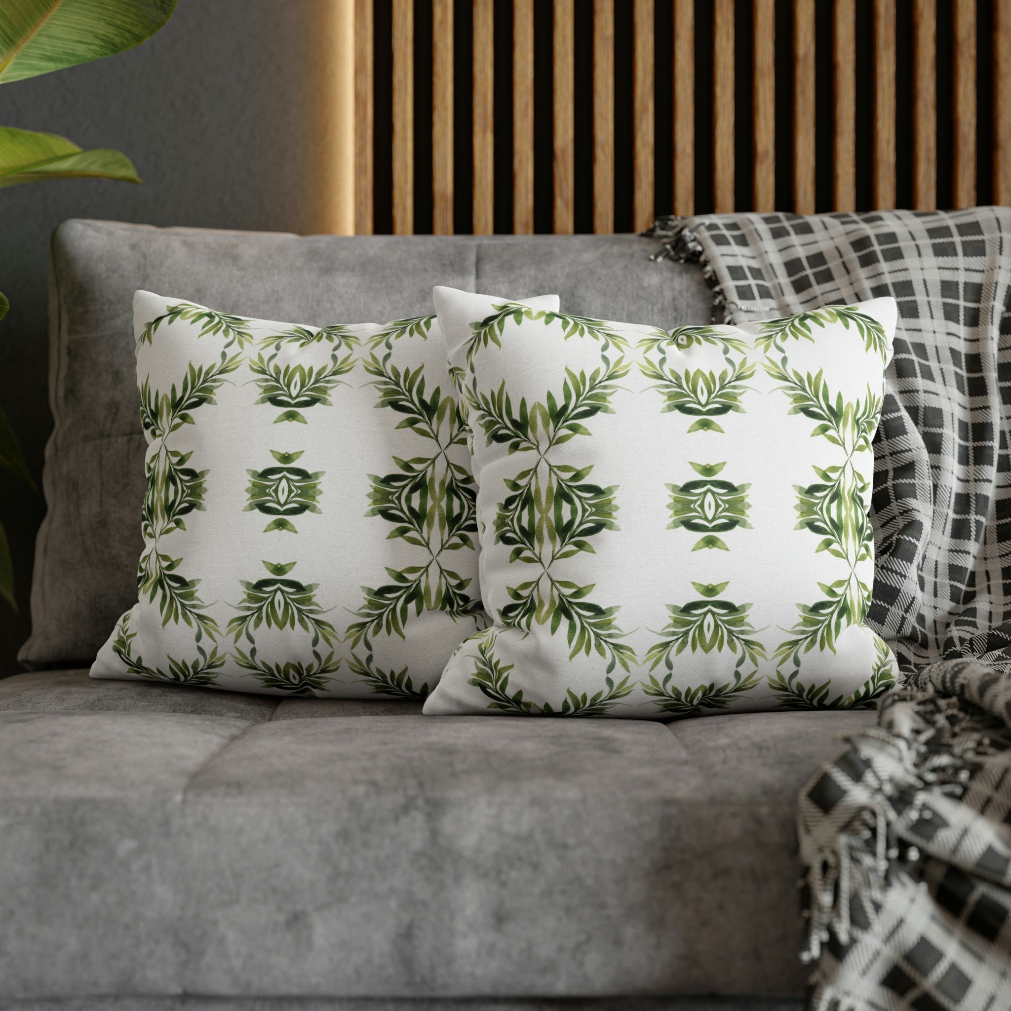 Floral Pillow Cover | Sage Green Leaves, White