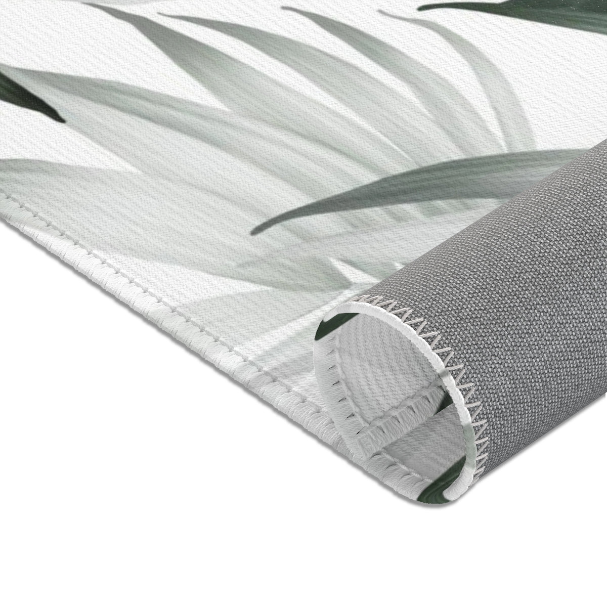 Floral Area Rug | Green Silver White Jungle Leaves