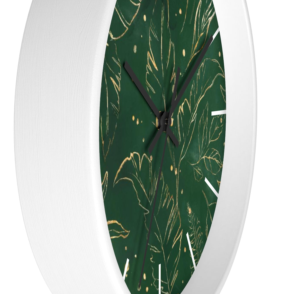 Floral 10" Wood Wall Clock | Green Gold Beige