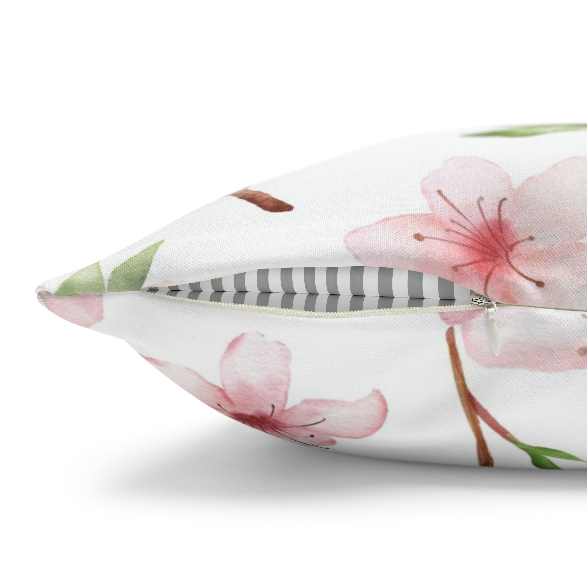 Floral Boho Pillow Cover | Pink Green Sakura Watercolor