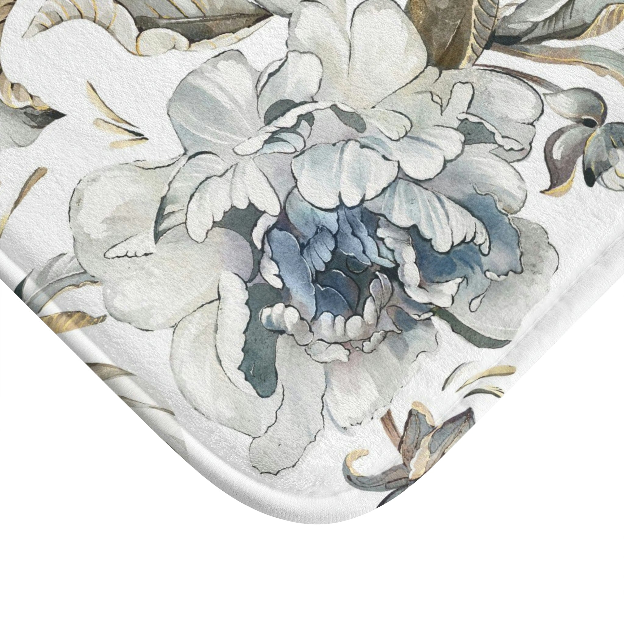 Boho Bath, Kitchen Mat | Vintage Floral Navy Blue Peonies