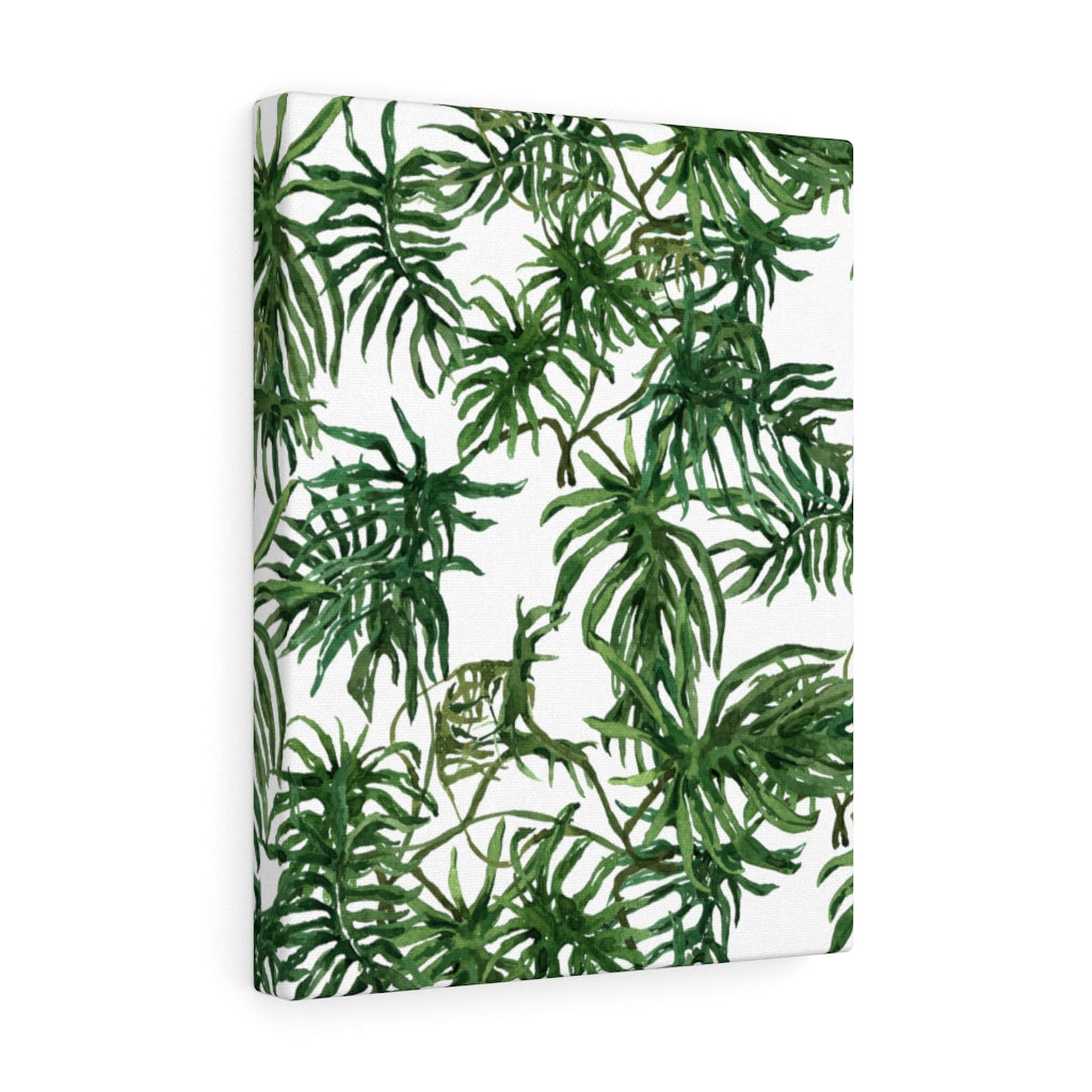 FLORAL CANVAS ART | White Green Jungle Leaves