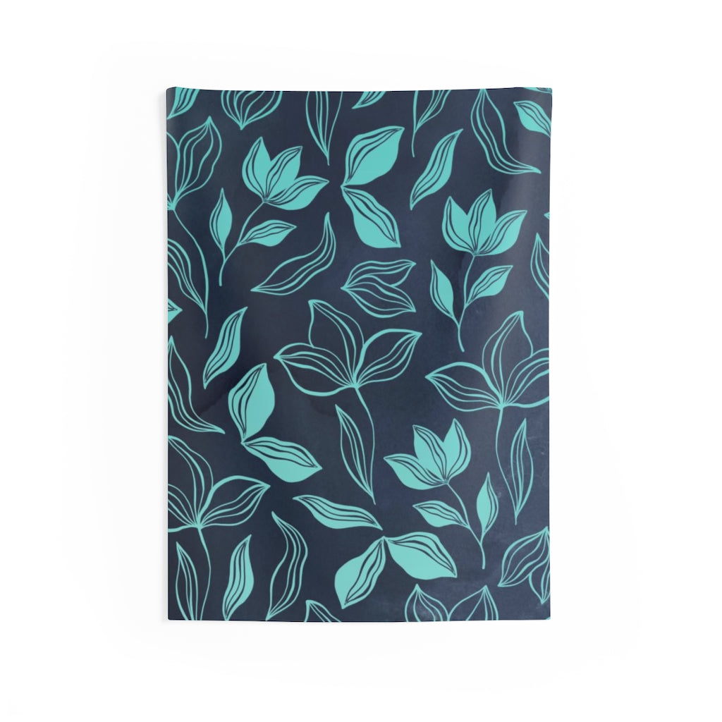 Floral Tapestry | Navy Blue Teal Leaves