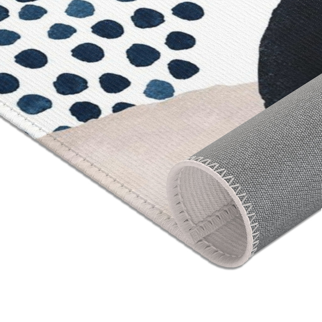 Abstract Area Rug | Navy Rust Orange Cream