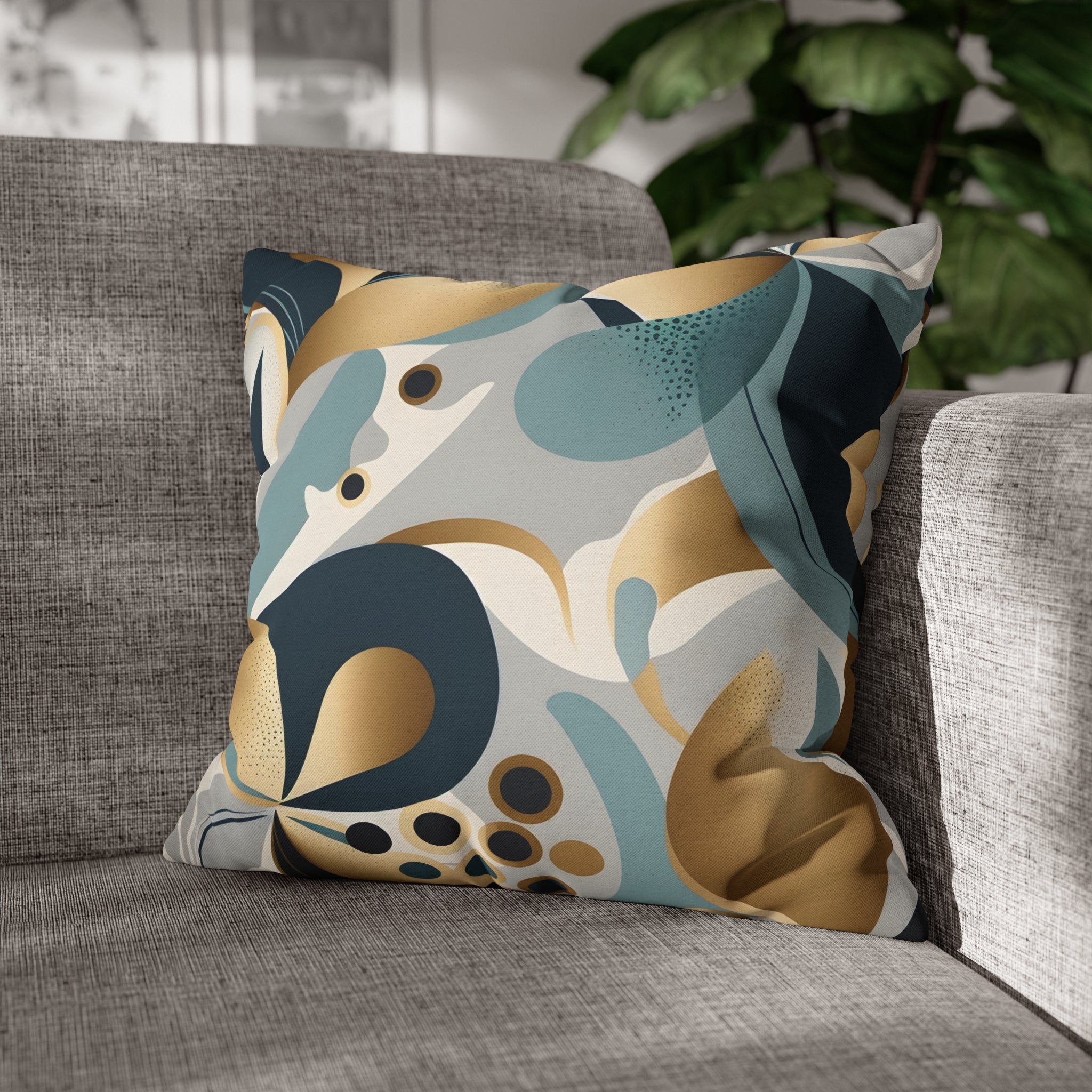 Abstract Boho Pillow Cover | Teal Navy Blue, Gold Beige